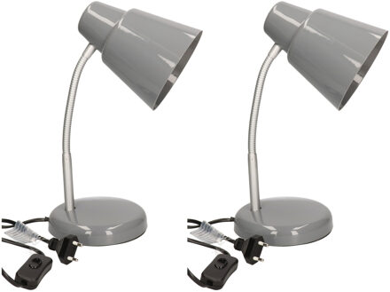 2x Stuks Grijze Bureaulampen/tafellampen 14 X 14 X 34 Cm - Bureaulampen