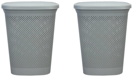 2x stuks grijze kunststof wasmand 60 liter 37 x 46 x 60 cm - Wasmanden Grijs