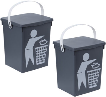 2x stuks grijze vuilnisbakken/afvalbakken 5 liter - Prullenbakken Grijs