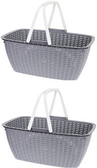2x stuks grijze wasmand met witte handvatten 60 cm - Wasmanden Grijs