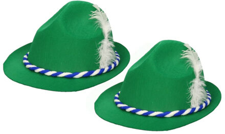 2x stuks groene bierfeest/oktoberfest hoed met blauw/wit Beieren koord verkleed accessoire voor dames/heren - Verkleedho