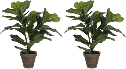 2x Stuks Groene Ficus Lyrata Kunstplant 45 Cm Voor Binnen - Kunstplanten/nepplanten/binnenplanten Met Pot