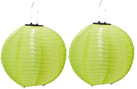 2x stuks Groene solar party lampionnen op zonne energie 30 cm - Zomer tuin artikelen - Feestartikelen versiering