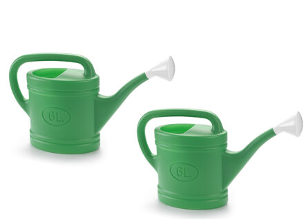 2x stuks groene tuin planten gieter met broeskop 6 liter