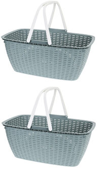 2x stuks groene wasmand met witte handvatten 60 cm - Wasmanden