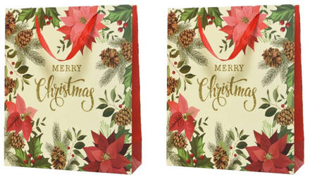 2x stuks grote kerst cadeautas/tas voor kerstcadeautjes Merry Christmas 72 cm - Cadeaudoosjes Multikleur