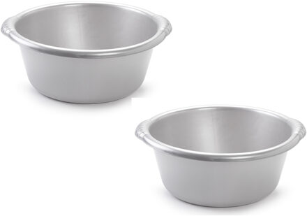 2x stuks grote ronde afwasteil/afwasbak zilvergrijs 20 liter