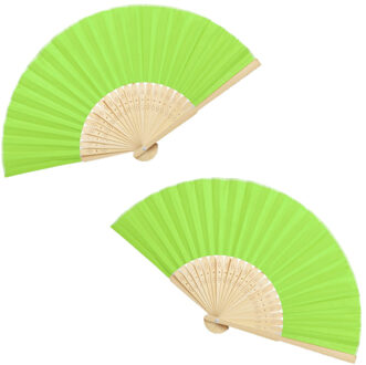 2x stuks handwaaiers/Spaanse waaiers licht groen