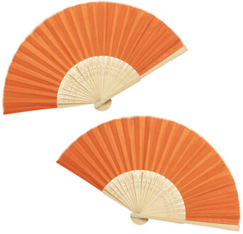 2x stuks handwaaiers/Spaanse waaiers oranje