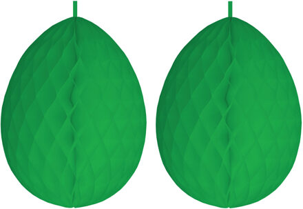 2x stuks hangdecoratie honeycomb paaseieren groen van papier 30 cm - Feestdecoratievoorwerp