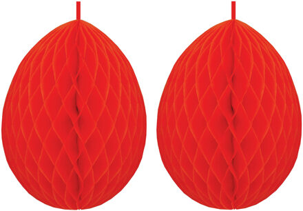 2x stuks hangdecoratie honeycomb paaseieren rood van papier 30 cm - Feestdecoratievoorwerp