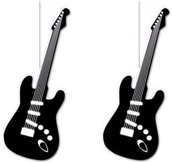 2x stuks hangdecoratie muziek thema gitaar 42 x 16 cm - Hangdecoratie Multikleur