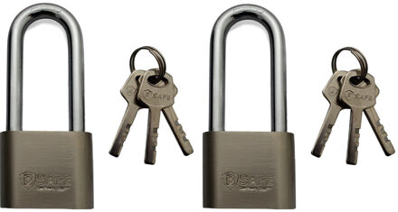 2x stuks hangsloten van edelstaal 40 mm met hoge beugel - Hangsloten Zilverkleurig