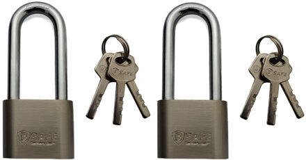 2x stuks hangsloten van edelstaal 50 mm met hoge beugel