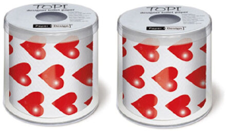 2x stuks Hartjes/I love you toiletpapier/wc rollen - Valentijn feestartikelen cadeaus