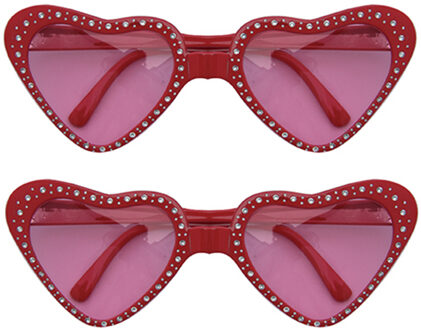 2x stuks Hippie Flower Power Sixties hartjes glazen zonnebril rood