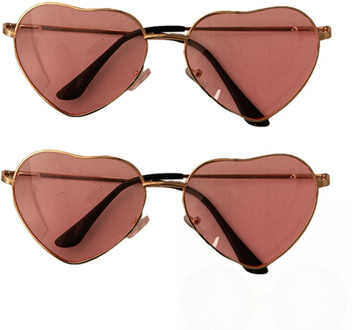 2x stuks Hippie Flower Power Sixties hartjes glazen zonnebril roze