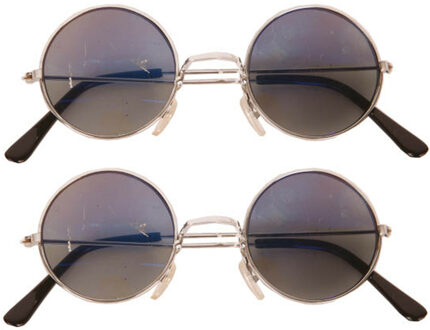 2x stuks Hippie Flower Power Sixties ronde glazen zonnebril antraciet