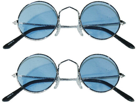 2x stuks Hippie Flower Power Sixties ronde glazen zonnebril blauw