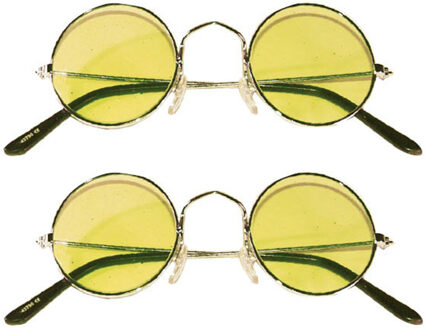 2x stuks Hippie Flower Power Sixties ronde glazen zonnebril geel