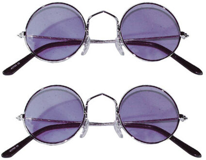 2x stuks Hippie Flower Power Sixties ronde glazen zonnebril paars