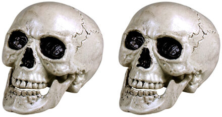 2x stuks horror decoratie schedel/doodskop met beweegbare kaak 20 x 15 cm - Feestdecoratievoorwerp
