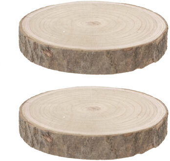 2x stuks houten decoratie boomschors boomschijven D16//22 cm - Houten knutselstokjes