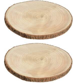 2x stuks houten decoratie boomschors boomschijven D25 cm - Houten knutselstokjes