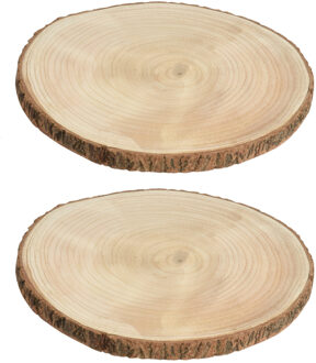 2x stuks houten decoratie boomschors boomschijven D26 cm - Houten knutselstokjes