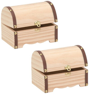 2x stuks houten kistje ronde deksel 18 x 13 cm - Houten kisten - Schatkisten/speelgoedkisten - Kistjes schilderen en versieren