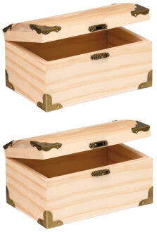 2x stuks houten kistjes ronde deksel 12 x 6,5 cm hobby/knutselmateriaal