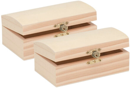 2x stuks Houten kistjes ronde deksel 14 x 8 cm hobby/knutselmateriaal