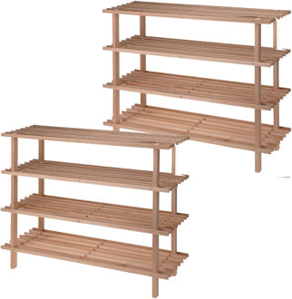 2x stuks houten schoenenrek/schoenenstandaard 4-laags 77 x 26 x 65 cm