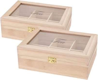 2x stuks houten theekist 6-vaks 21 cm - Theedozen Beige