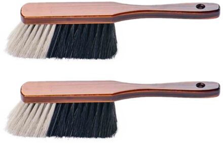 2x stuks houten zachte stoffers/handvegers bruin gelakt met gemixt haar voor binnen