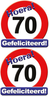 2x stuks hulde stopbord 70 jaar - 50 x 50 cm - Feestartikelen/versiering verjaardag leeftijden - Verkeersbord