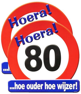 2x stuks hulde stopbord decoratie 80 jaar - 50 x 50 cm - Feestartikelen/versiering verjaardag leeftijden - Verkeersbord