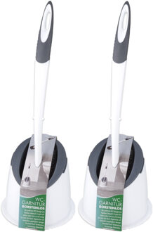 2x stuks hygienische wc-borstel/toiletborstel inclusief houder grijs/wit 41 cm van rubber