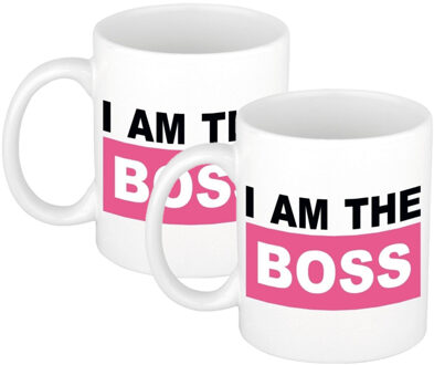 2x stuks I am the boss mok / beker roze 300 ml