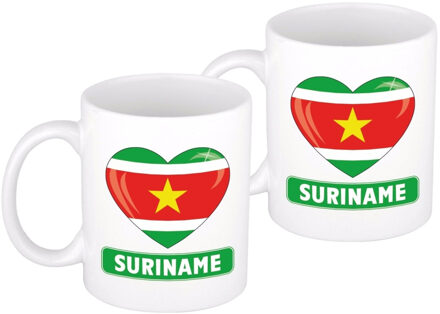 2x stuks i love Suriname mok / beker 300 ml - feest mokken Multikleur