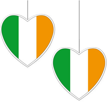 2x stuks ierland vlag hangdecoratie hartjes vorm karton 28 cm