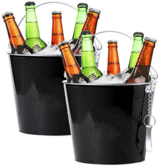 2x stuks ijsemmers/bierkoelers 6L metaal zwart - IJsemmers