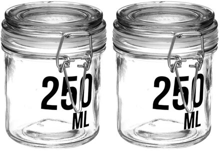 2x stuks inmaakpotten/voorraadpotten 0,25L glas met beugelsluiting - Voorraadpot Transparant