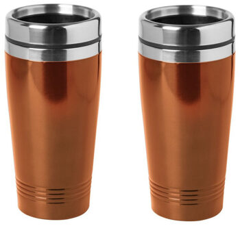 2x stuks isoleerbeker RVS metallic oranje 450 ml - Thermosbeker