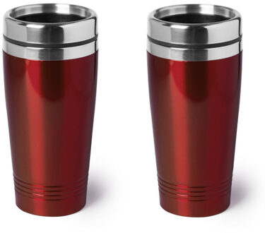 2x stuks isoleerbeker RVS metallic rood 450 ml - Thermosbeker