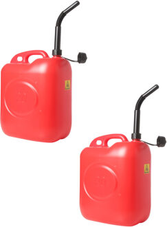 2x stuks jerrycans/benzinetanks 20 liter rood - Voor diesel en benzine - Brandstof jerrycan/benzinetank