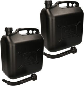 2x stuks jerrycans / benzinetanks 20 liter zwart met trechter