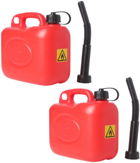 2x stuks jerrycans/benzinetanks 5 liter rood - Voor diesel en benzine - Brandstof jerrycan/benzinetank