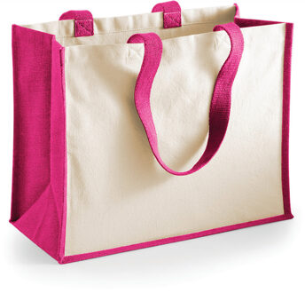 2x stuks jute katoenen boodschappentas in het fuchsia roze/natural 44 x 33 x 19 cm