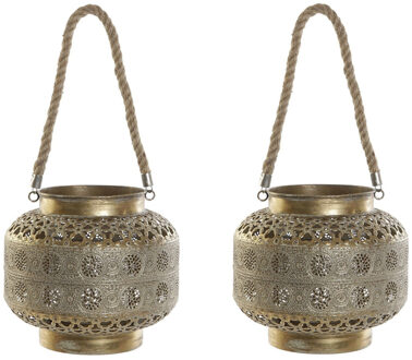 2x stuks kaarshouder/windlicht goud metaal 26 x 22 cm met touw